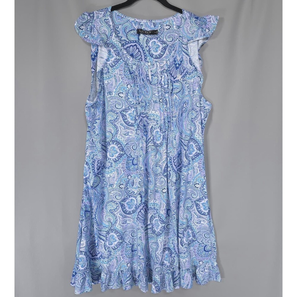 LAUREN RALPH LAUREN Women's Nightgown Sleep Dress Blue XL Paisley Flutter‎